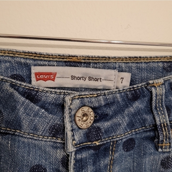 Levi's shortly short size 7 blue polka dot denim - Picture 5 of 15